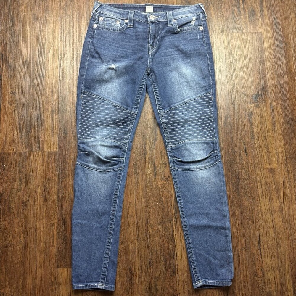 True Religion SKINNY Jeans Ribbed Moto Medium Wash Women’s Size 30